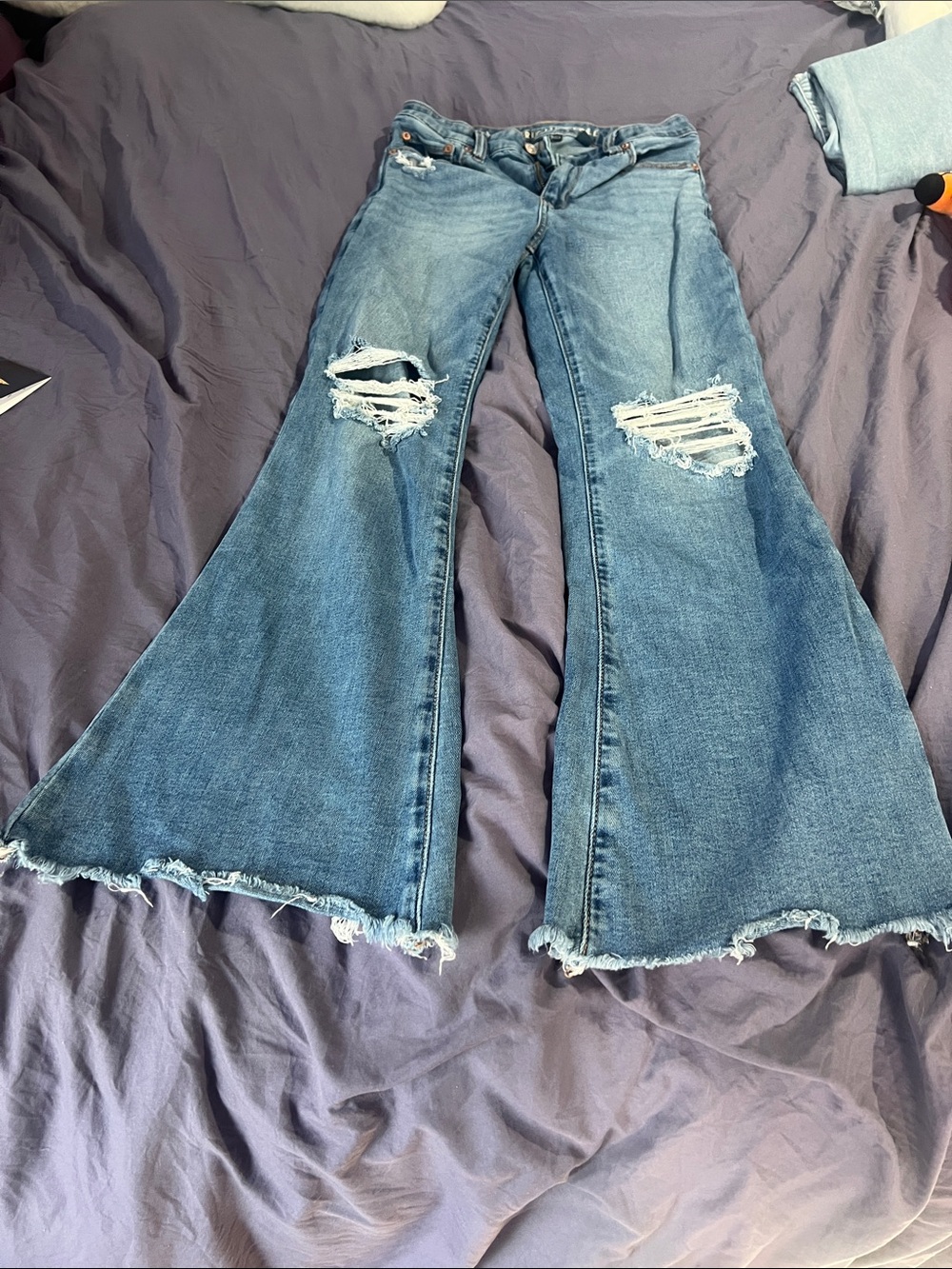 American Eagle Outfitters Light Blue Distressed Flare Jeans